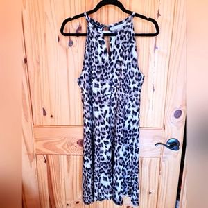 INC Sleeveless Dress Halter V Front Cut Out Cheetah Animal Print Stretch Size L